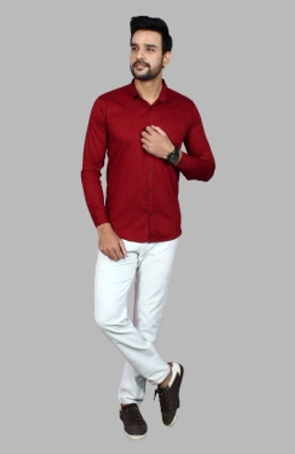Liza Martin Men Solid Casual Red ShirtColor: Blue, Cream, Light Blue, Light Green, Maroon, RedSize: M, L, XL, XXLFabric: Cotton BlendRegular Fit, Full SleeveCollar Type: SlimPattern: SolidSet of 110 Days Return Policy, No questions asked. - M
