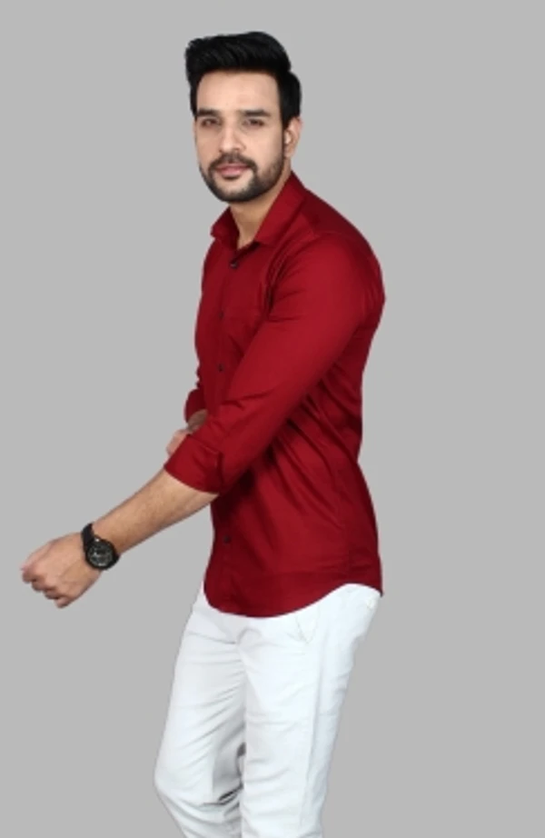 Liza Martin Men Solid Casual Red ShirtColor: Blue, Cream, Light Blue, Light Green, Maroon, RedSize: M, L, XL, XXLFabric: Cotton BlendRegular Fit, Full SleeveCollar Type: SlimPattern: SolidSet of 110 Days Return Policy, No questions asked. - L