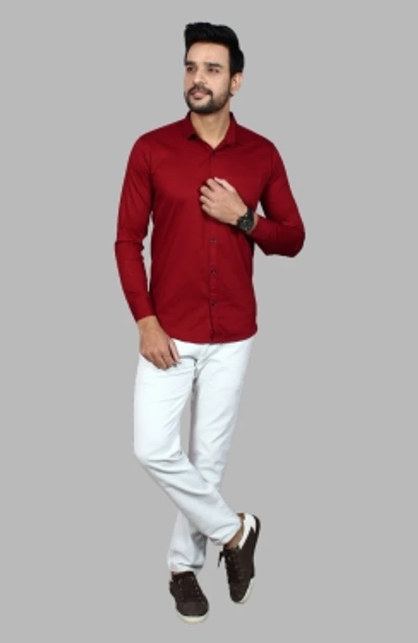 Liza Martin Men Solid Casual Red ShirtColor: Blue, Cream, Light Blue, Light Green, Maroon, RedSize: M, L, XL, XXLFabric: Cotton BlendRegular Fit, Full SleeveCollar Type: SlimPattern: SolidSet of 110 Days Return Policy, No questions asked. - L