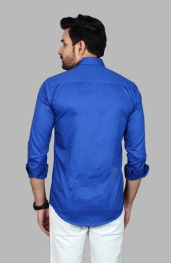 Liza Martin Men Solid Casual Blue ShirtColor: Blue, Cream, Light Blue, Light Green, Maroon, RedSize: M, L, XL, XXLFabric: Cotton BlendRegular Fit, Full SleeveCollar Type: SlimPattern: SolidSet of 110 Days Return Policy, No questions asked. - L