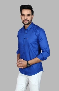 Liza Martin Men Solid Casual Blue ShirtColor: Blue, Cream, Light Blue, Light Green, Maroon, RedSize: M, L, XL, XXLFabric: Cotton BlendRegular Fit, Full SleeveCollar Type: SlimPattern: SolidSet of 110 Days Return Policy, No questions asked. - L