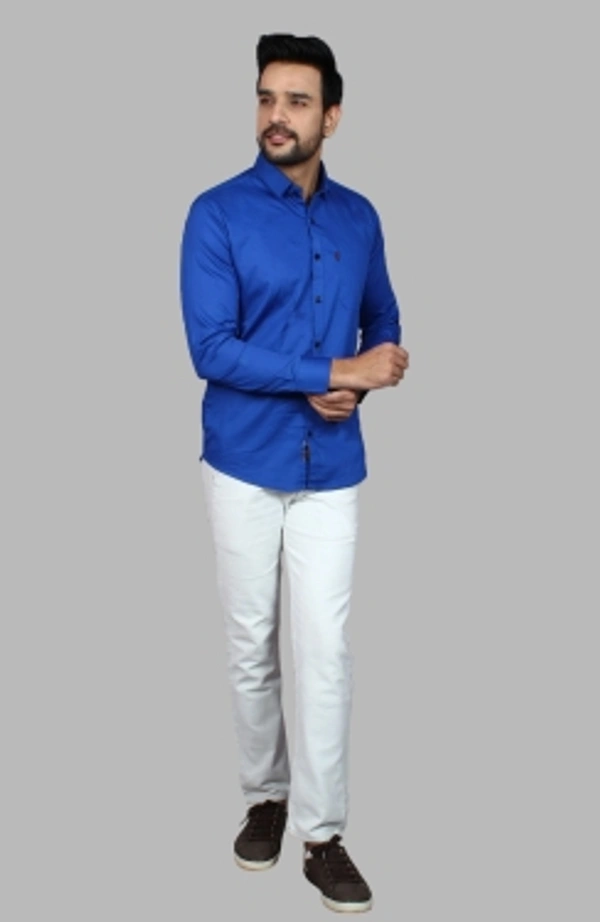 Liza Martin Men Solid Casual Blue ShirtColor: Blue, Cream, Light Blue, Light Green, Maroon, RedSize: M, L, XL, XXLFabric: Cotton BlendRegular Fit, Full SleeveCollar Type: SlimPattern: SolidSet of 110 Days Return Policy, No questions asked. - L