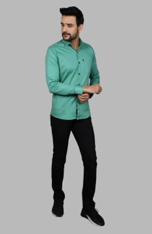 Liza Martin Men Solid Casual Light Green ShirtColor: Blue, Cream, Light Blue, Light Green, Maroon, RedSize: M, L, XL, XXLFabric: Cotton BlendRegular Fit, Full SleeveCollar Type: SlimPattern: SolidSet of 110 Days Return Policy, No questions asked. - M