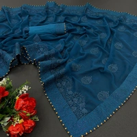 New Launching👉🏻Fabric:-*Georgette* saree with Full Saree Embroidery work👉🏻Blouse:-Satin Banglori with embroidered work            🌹Saree 5.5 MTR and 0.80 MTR Contrast Matching Blouse👉🏻BEST RATE & BEST QULITY ALWAYSReady to ship - Black