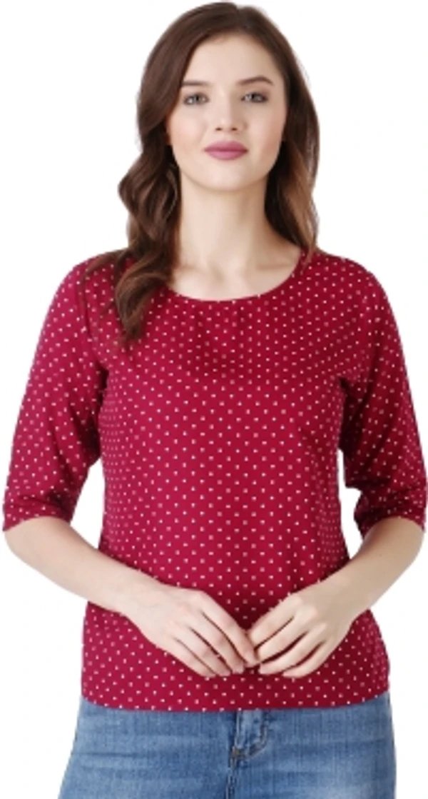 Casual Women Maroon TopColor: Black, Green, Maroon, Navy, WhiteSize: S, M, L, XLColor Code :MaroonStyle Code :SPY_110_MaroonSize :MFabric :CrepeOccasion :CasualFabric Care :Regular Machine WashSuitable For :Western Wear7 Days Return Policy, No questions asked. - M