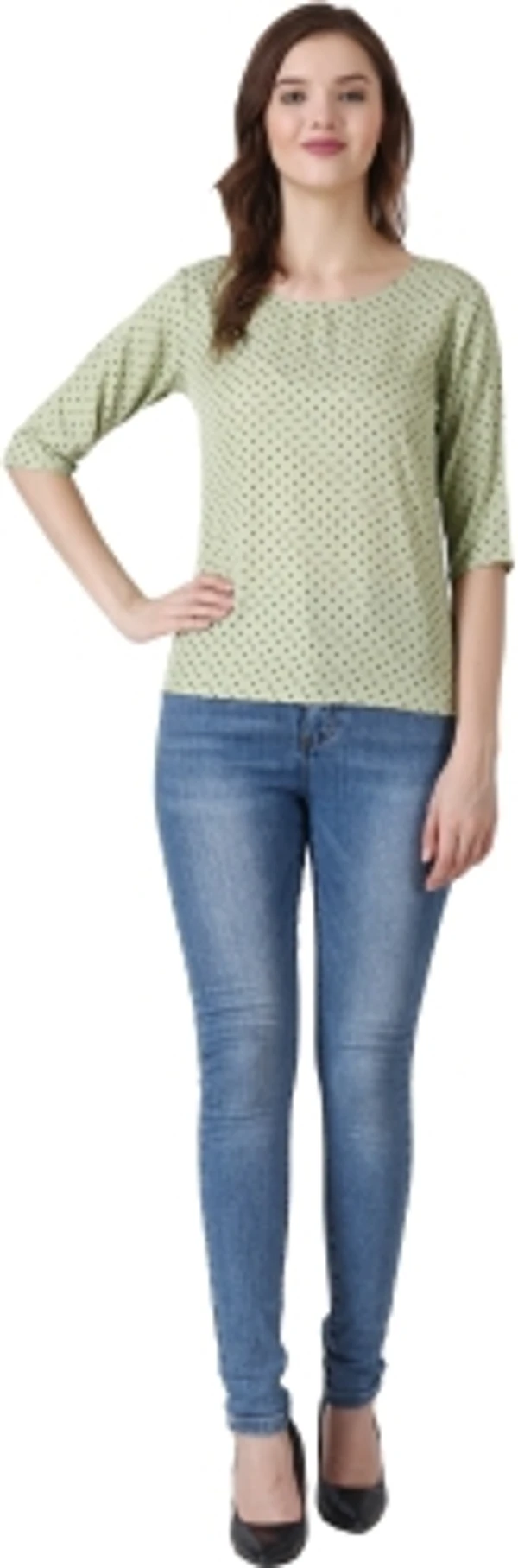 Casual Polka Print Women Green TopColor: Black, Green, Maroon, Navy, WhiteSize: S, M, L, XLColor Code :GreenStyle Code :SPY_108_GreenSize :MFabric :CrepeOccasion :CasualFabric Care :Regular Machine WashPattern :Polka Print7 Days Return Policy, No questions asked. - M