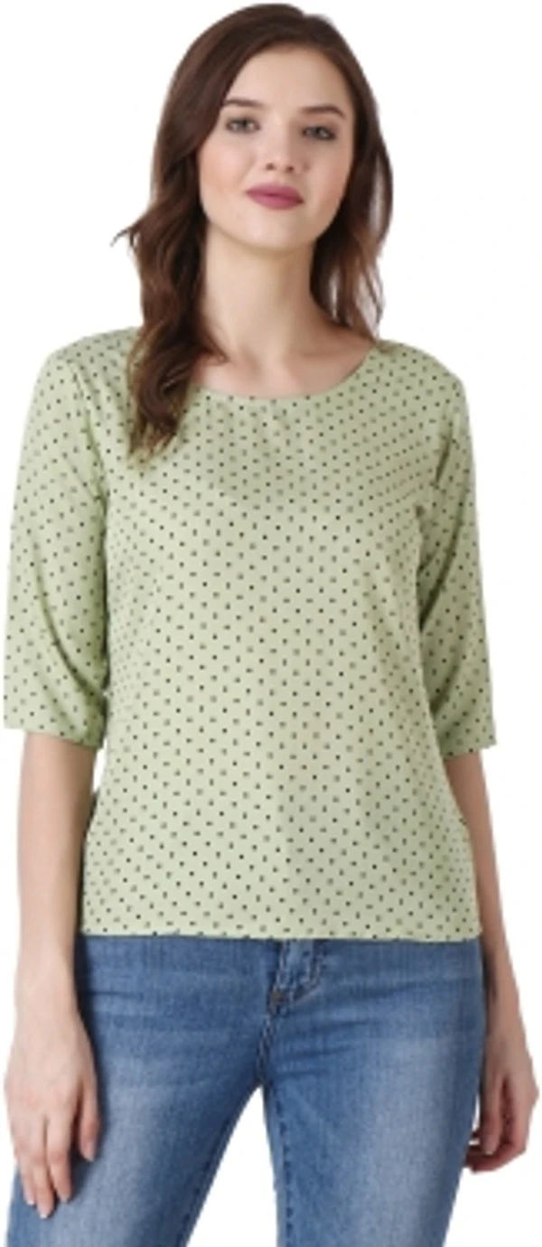 Casual Polka Print Women Green TopColor: Black, Green, Maroon, Navy, WhiteSize: S, M, L, XLColor Code :GreenStyle Code :SPY_108_GreenSize :MFabric :CrepeOccasion :CasualFabric Care :Regular Machine WashPattern :Polka Print7 Days Return Policy, No questions asked. - L