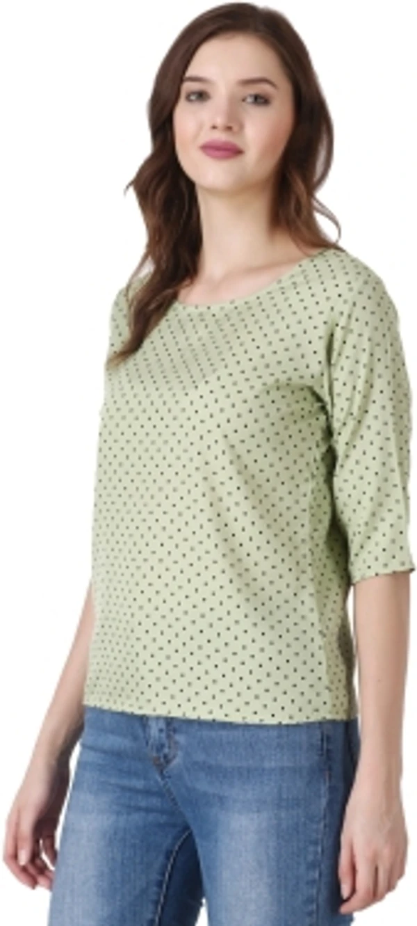 Casual Polka Print Women Green TopColor: Black, Green, Maroon, Navy, WhiteSize: S, M, L, XLColor Code :GreenStyle Code :SPY_108_GreenSize :MFabric :CrepeOccasion :CasualFabric Care :Regular Machine WashPattern :Polka Print7 Days Return Policy, No questions asked. - L