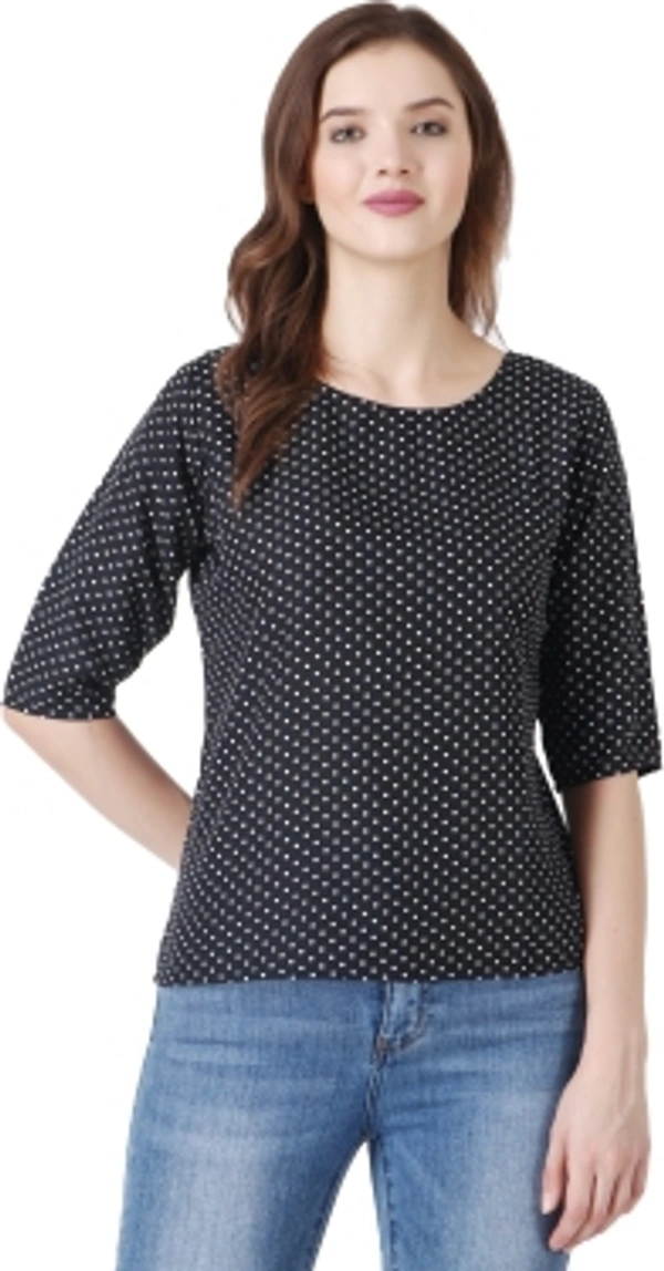 Casual Women Black TopColor: Black, Green, Maroon, Navy, WhiteSize: S, M, L, XLColor Code :BlackStyle Code :SPY_106_BlackSize :MFabric :CrepeOccasion :CasualFabric Care :Regular Machine WashSuitable For :Western Wear7 Days Return Policy, No questions asked. - M