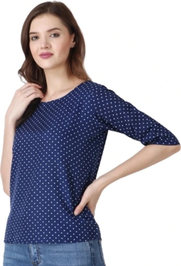 Casual Polka Print Women Dark Blue TopColor: Black, Green, Maroon, Navy, WhiteSize: S, M, L, XLColor Code :NavyStyle Code :SPY_107_NavySize :MFabric :CrepeOccasion :CasualFabric Care :Regular Machine WashPattern :Polka Print7 Days Return Policy, No questions asked. - M