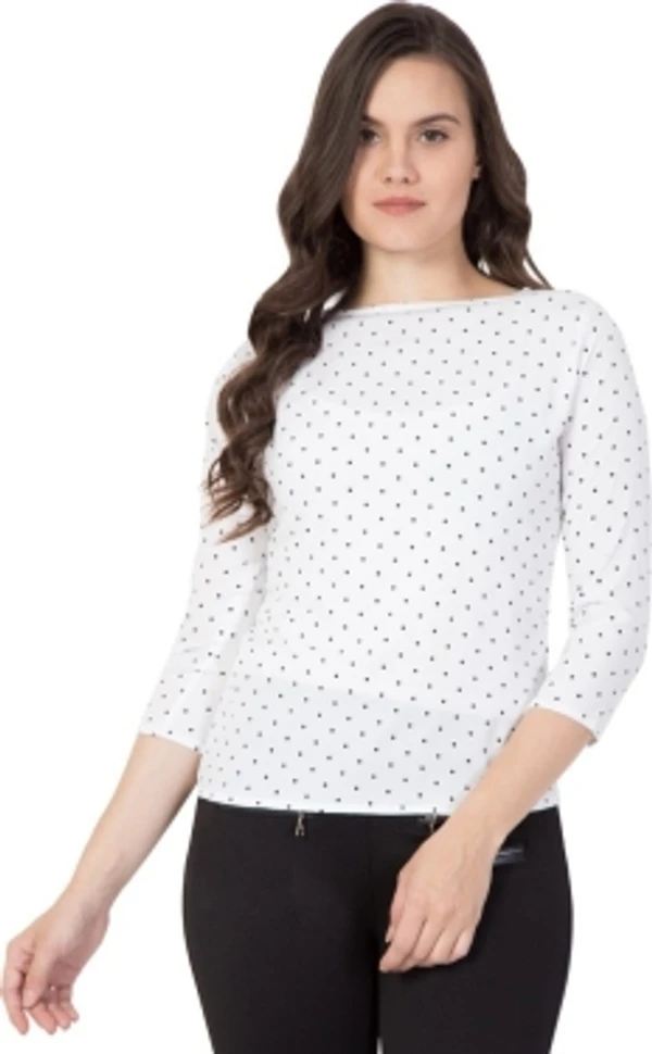 Casual Polka Print Women White TopColor: Black, Green, Maroon, Navy, WhiteSize: S, M, L, XLColor Code :WhiteStyle Code :SPY_109_WhiteTOP_MSize :MFabric :CrepeOccasion :CasualFabric Care :Regular Machine WashPattern :Polka Print7 Days Return Policy, No questions asked. - S