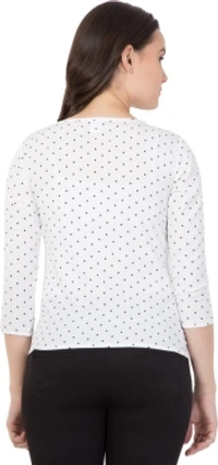 Casual Polka Print Women White TopColor: Black, Green, Maroon, Navy, WhiteSize: S, M, L, XLColor Code :WhiteStyle Code :SPY_109_WhiteTOP_MSize :MFabric :CrepeOccasion :CasualFabric Care :Regular Machine WashPattern :Polka Print7 Days Return Policy, No questions asked. - M