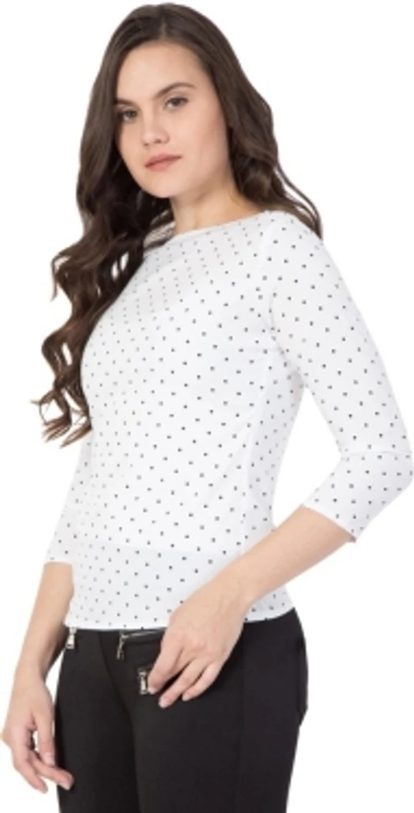 Casual Polka Print Women White TopColor: Black, Green, Maroon, Navy, WhiteSize: S, M, L, XLColor Code :WhiteStyle Code :SPY_109_WhiteTOP_MSize :MFabric :CrepeOccasion :CasualFabric Care :Regular Machine WashPattern :Polka Print7 Days Return Policy, No questions asked. - L