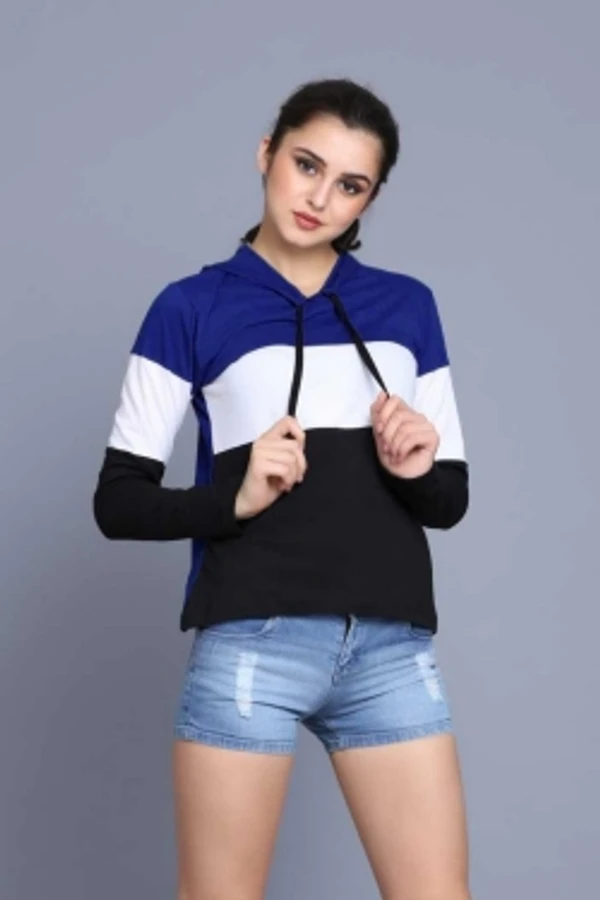 Color Block Women Multicolor T-ShirtColor: Blue, Maroon, Mustard, Olive, Red, See GreenSize: S, M, L, XLColor :MulticolorType :Hooded NeckSleeve :Full SleeveFit :RegularFabric :Cotton BlendStyle Code :Hood4348Neck Type :Hooded Neck7 Days Return Policy, No questions asked. - Nevy Blue, S