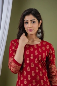 Surhi Women Kurta and Sharara SetViscose Rayon Fabric3/4 SleevePaisley PatternColor: Red - S