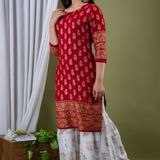 Surhi Women Kurta and Sharara SetViscose Rayon Fabric3/4 SleevePaisley PatternColor: Red - L