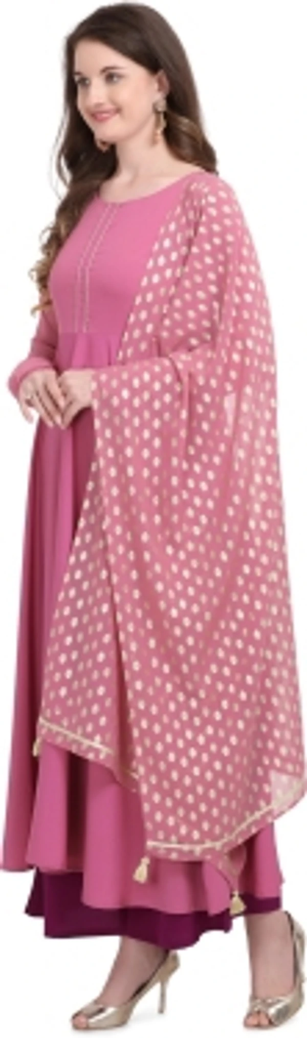 THE FAB FACTORY Women Kurta and Dupatta SetGeorgette, Crepe FabricFull SleeveSolid PatternColor: PinkFor Women10 Days Return Policy, No questions asked. - S