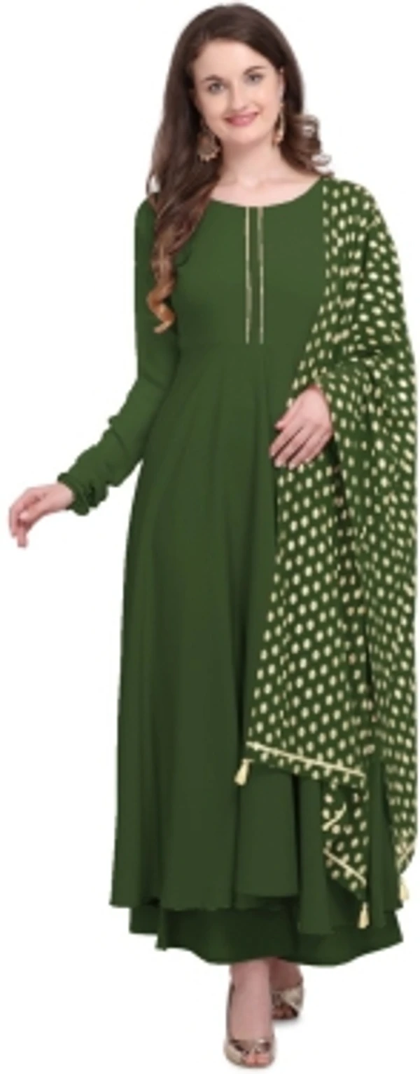 THE FAB FACTORY Women Kurta and Dupatta SetGeorgette, Crepe FabricFull SleeveSolid PatternColor: Green, GoldFor Women10 Days Return Policy, No questions asked. - S
