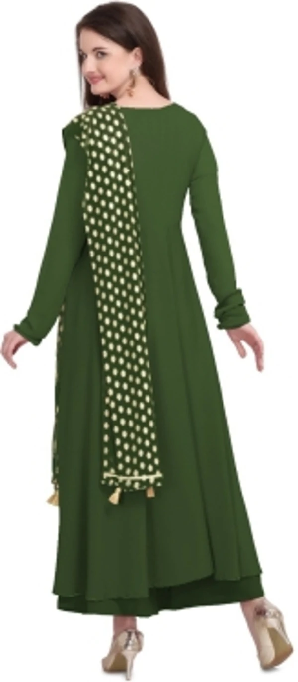 THE FAB FACTORY Women Kurta and Dupatta SetGeorgette, Crepe FabricFull SleeveSolid PatternColor: Green, GoldFor Women10 Days Return Policy, No questions asked. - S