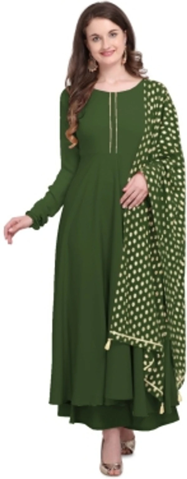 THE FAB FACTORY Women Kurta and Dupatta SetGeorgette, Crepe FabricFull SleeveSolid PatternColor: Green, GoldFor Women10 Days Return Policy, No questions asked. - M