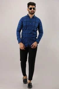 Surhi Men Checkered Casual Blue ShirtFabric: Pure CottonSlim Fit, Full SleevePattern: CheckeredSet of 1. , 10 Days Return Policy, No questions asked. - S
