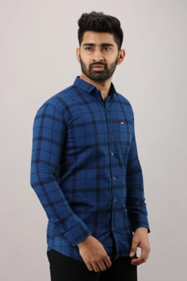Surhi Men Checkered Casual Blue ShirtFabric: Pure CottonSlim Fit, Full SleevePattern: CheckeredSet of 1. , 10 Days Return Policy, No questions asked. - M