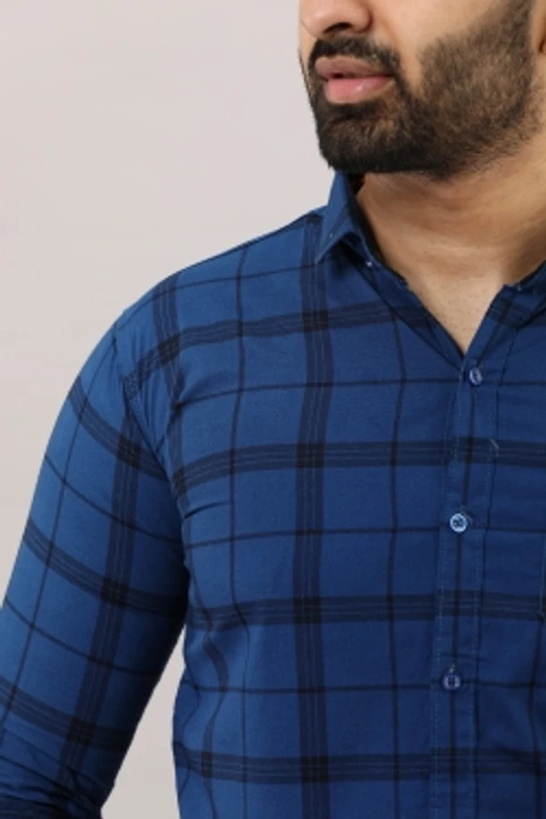 Surhi Men Checkered Casual Blue ShirtFabric: Pure CottonSlim Fit, Full SleevePattern: CheckeredSet of 1. , 10 Days Return Policy, No questions asked. - M