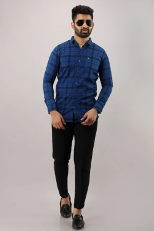 Surhi Men Checkered Casual Blue ShirtFabric: Pure CottonSlim Fit, Full SleevePattern: CheckeredSet of 1. , 10 Days Return Policy, No questions asked. - M