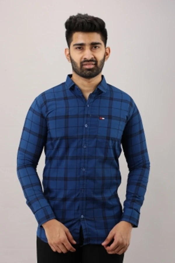 Surhi Men Checkered Casual Blue ShirtFabric: Pure CottonSlim Fit, Full SleevePattern: CheckeredSet of 1. , 10 Days Return Policy, No questions asked. - M