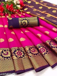 Banarasi Art Silk jequrad sareeName: Banarasi Art Silk jequrad sareeSaree Fabric: CottonBlouse: Separate Blouse PieceBlouse Fabric: Cotton SilkPattern: Zari WovenBlouse Pattern: Same as BorderNet Quantity (N): SingleSizes: Free Size (Saree Length Size: 5.5 m, Blouse Length Size: 0.8 m) Country of Origin: India - 1