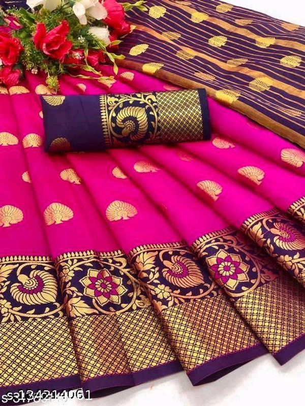 Banarasi Art Silk jequrad sareeName: Banarasi Art Silk jequrad sareeSaree Fabric: CottonBlouse: Separate Blouse PieceBlouse Fabric: Cotton SilkPattern: Zari WovenBlouse Pattern: Same as BorderNet Quantity (N): SingleSizes: Free Size (Saree Length Size: 5.5 m, Blouse Length Size: 0.8 m) Country of Origin: India - 1