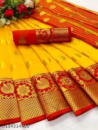 Banarasi Art Silk jequrad sareeName: Banarasi Art Silk jequrad sareeSaree Fabric: CottonBlouse: Separate Blouse PieceBlouse Fabric: Cotton SilkPattern: Zari WovenBlouse Pattern: Same as BorderNet Quantity (N): SingleSizes: Free Size (Saree Length Size: 5.5 m, Blouse Length Size: 0.8 m) Country of Origin: India - 3