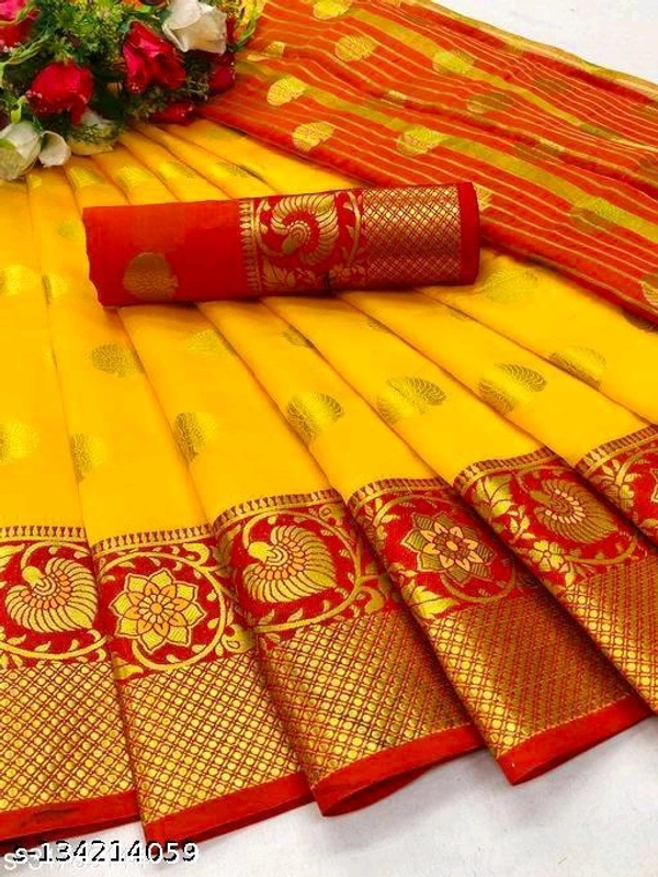 Banarasi Art Silk jequrad sareeName: Banarasi Art Silk jequrad sareeSaree Fabric: CottonBlouse: Separate Blouse PieceBlouse Fabric: Cotton SilkPattern: Zari WovenBlouse Pattern: Same as BorderNet Quantity (N): SingleSizes: Free Size (Saree Length Size: 5.5 m, Blouse Length Size: 0.8 m) Country of Origin: India - 3