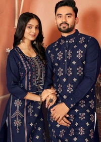Cute Couple  Matching Kurta Kurti Set With Pazama - Boys Pyjama M45, Girls Top Pant M38