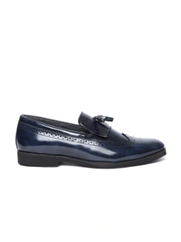 Men Navy Blue Semiformal Slip-On Brogues - Navy Blue, 6-7-8-9-10