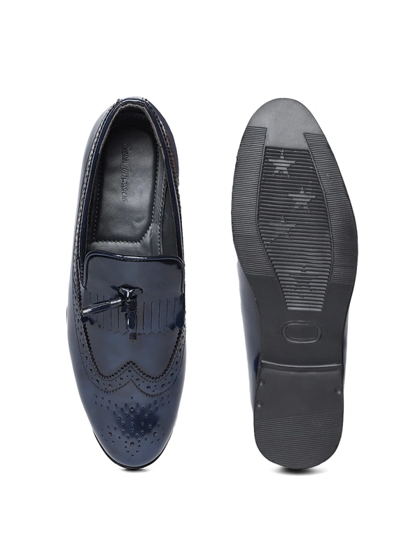 Men Navy Blue Semiformal Slip-On Brogues - Navy Blue, 6-7-8-9-10
