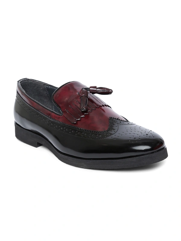 Men Black & Burgundy Colourblocked Semiformal Brogues - Black burgundy, 6-7-8-9-10