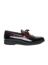 Men Black & Burgundy Colourblocked Semiformal Brogues - Black burgundy, 6-7-8-9-10