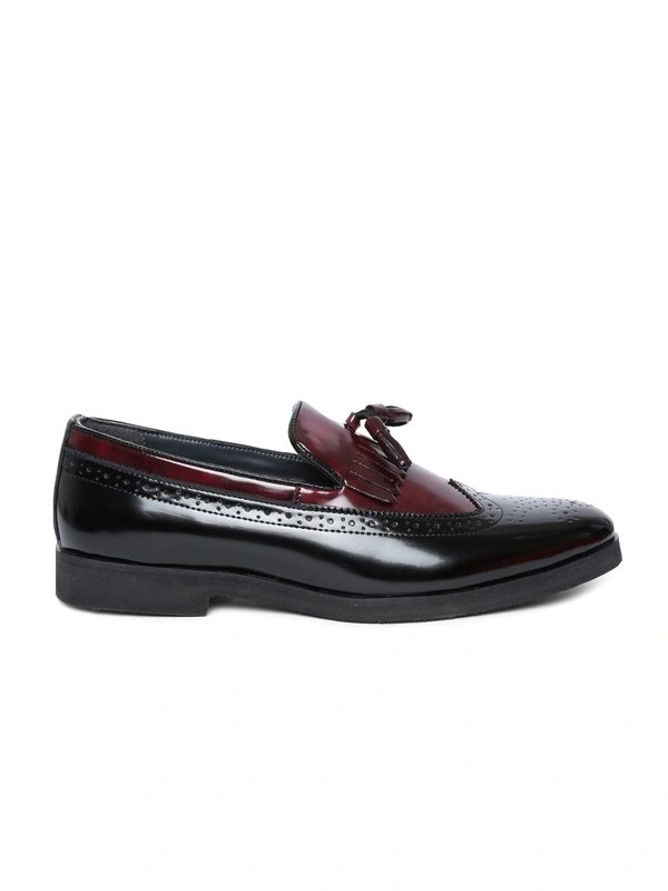 Men Black & Burgundy Colourblocked Semiformal Brogues - Black burgundy, 6-7-8-9-10