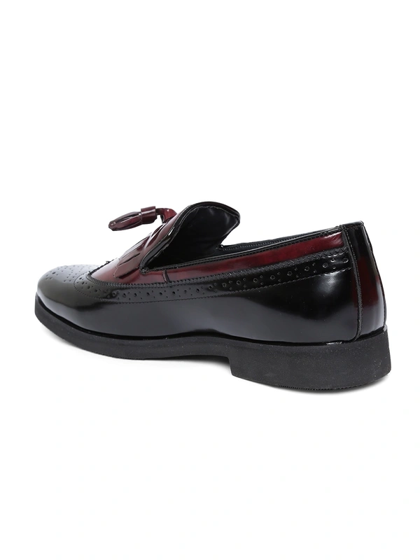 Men Black & Burgundy Colourblocked Semiformal Brogues - Black burgundy, 6-7-8-9-10