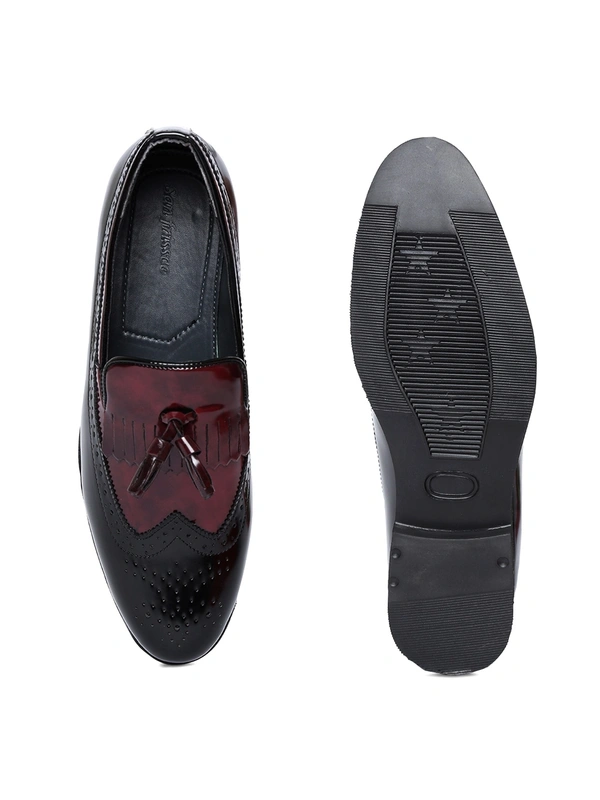 Men Black & Burgundy Colourblocked Semiformal Brogues - Black burgundy, 6-7-8-9-10