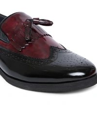 Men Black & Burgundy Colourblocked Semiformal Brogues - Black burgundy, 6-7-8-9-10