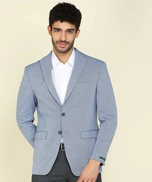 Self Design Single Breasted Formal Men Blazer  (Light Blue) - (36)(38)(40)(42)(44)(46)