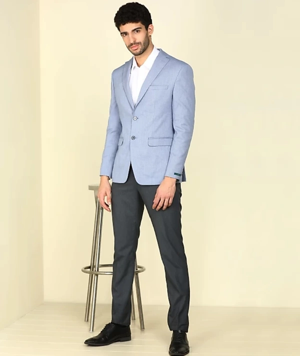Self Design Single Breasted Formal Men Blazer  (Light Blue) - (36)(38)(40)(42)(44)(46)