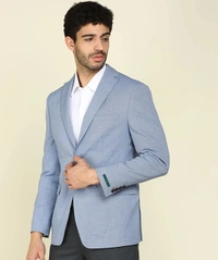 Self Design Single Breasted Formal Men Blazer  (Light Blue) - (36)(38)(40)(42)(44)(46)