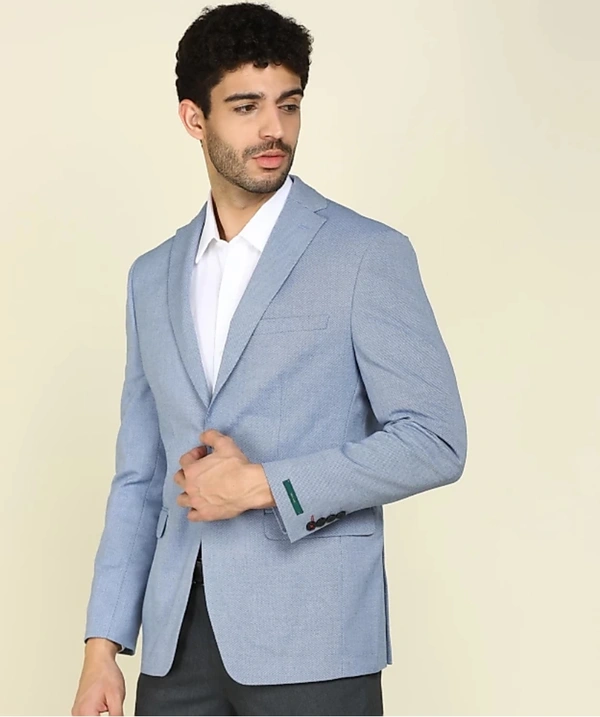 Self Design Single Breasted Formal Men Blazer  (Light Blue) - (36)(38)(40)(42)(44)(46)