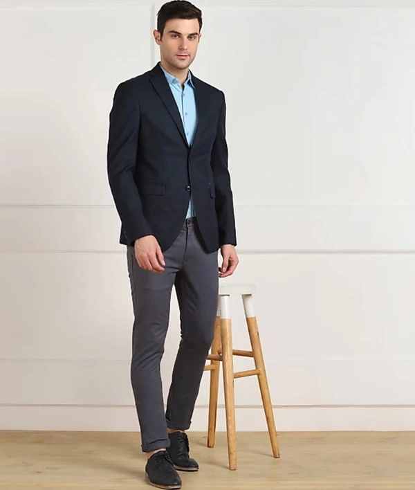 Woven Single Breasted Casual Men Full Sleeve Blazer  (Dark Blue) -  (Dark Blue), (36)(38)(40)(42)(44)(46)