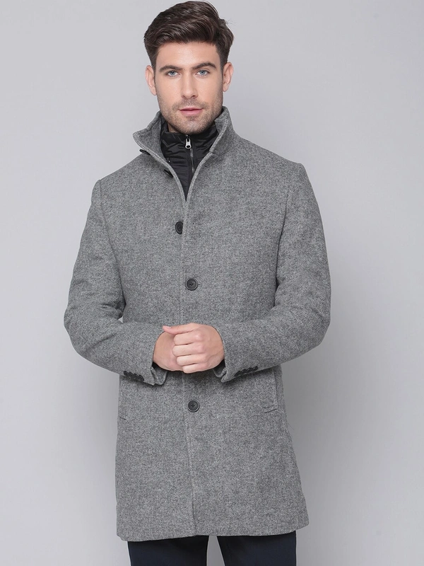 Men Grey Solid Overcoat - 50% Wool and 50% PolyesterDry-clean, S /M/L/XL/XXL