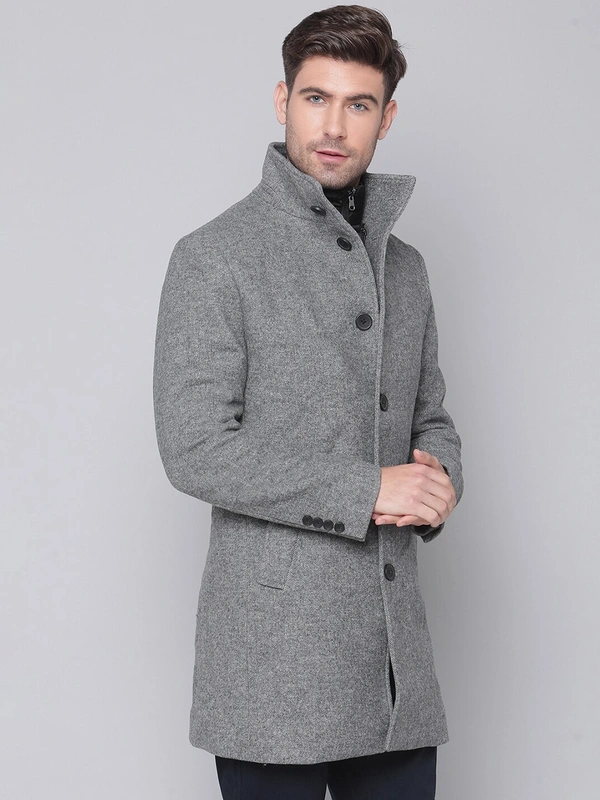 Men Grey Solid Overcoat - 50% Wool and 50% PolyesterDry-clean, S /M/L/XL/XXL