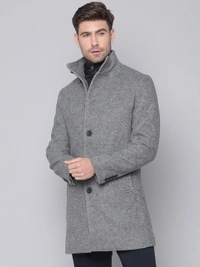 Men Grey Solid Overcoat - 50% Wool and 50% PolyesterDry-clean, S /M/L/XL/XXL